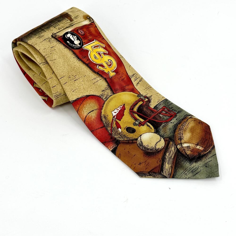 Vintage 90s Eagle's Wings Florida State Seminoles Yellow Red Football Necktie
